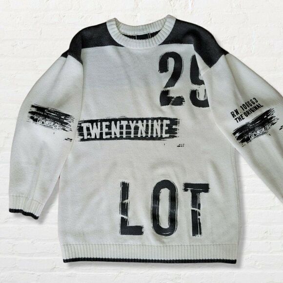 Lot 29 Sweater Vintage White with Black Text Men's Size XL - Picture 7 of 12